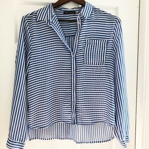 Violet and Claire White and Blue Striped Blouse